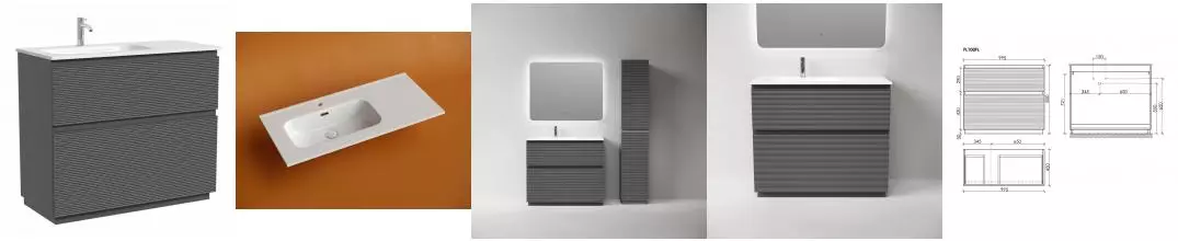 Тумба с раковиной «Sancos» Folk Floor 100 (Element CN7003L 101/47) grey soft левая