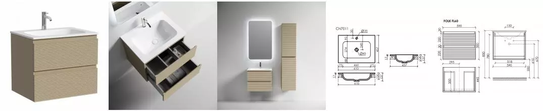 Тумба с раковиной «Sancos» Folk 60 (Element 61/45) подвесная капучино