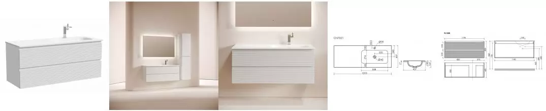 Тумба с раковиной «Sancos» Folk 120 (Grace CN7021 121/46) подвесная белая матовая правая