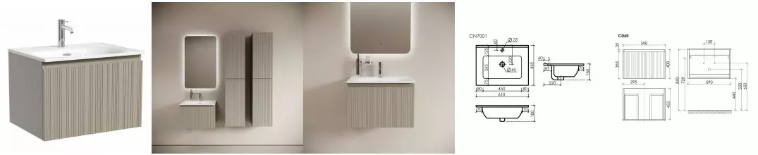 Тумба с раковиной «Sancos» Code 60 (Element 61/46) подвесная серая платина