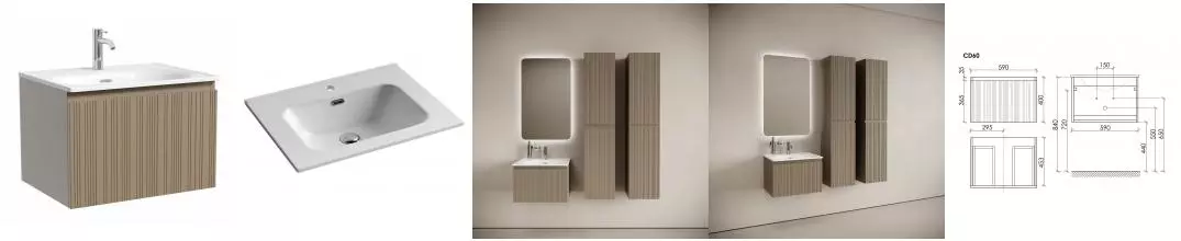 Тумба с раковиной «Sancos» Code 60 (Element 61/46) подвесная серо-бежевая