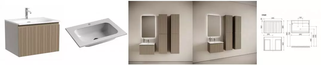 Тумба с раковиной «Sancos» Code 60 (Element 61/45) подвесная серо-бежевая