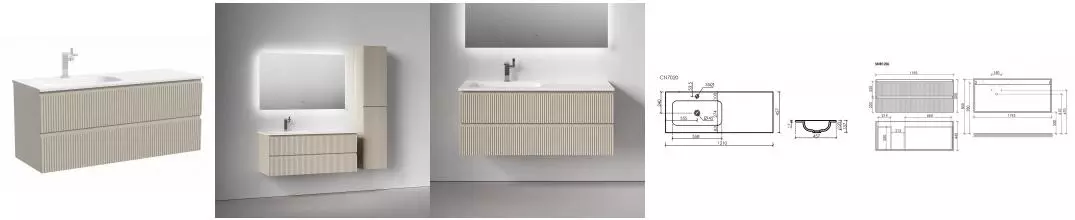 Тумба с раковиной «Sancos» Snob R 120 (Grace CN7020 121/46) подвесная beige soft левая