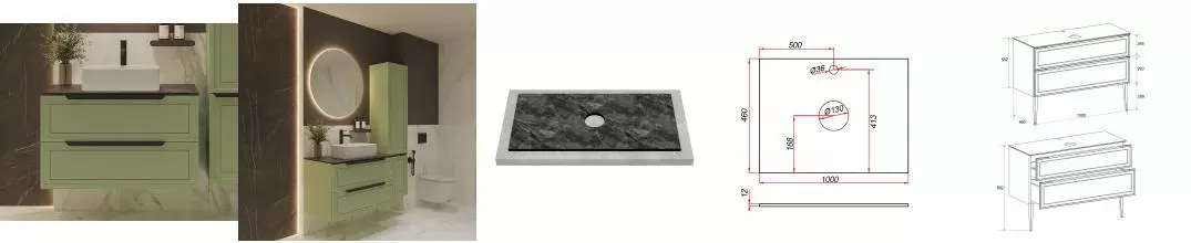 Тумба с раковиной «ZOV» Севилья 100 (9690A 56) подвесная фисташковая/столешница куритиба