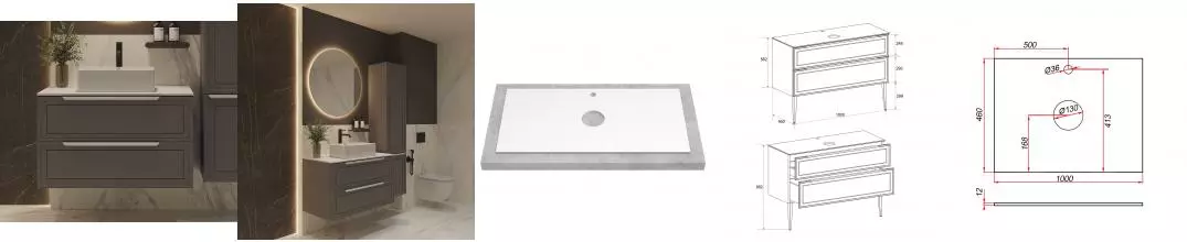 Тумба с раковиной «ZOV» Севилья 100 (9690A 56) подвесная платиновая/столешница белая Тумба с раковиной «ZOV» Севилья 100 (9690A 56) подвесная платиновая/столешница белая