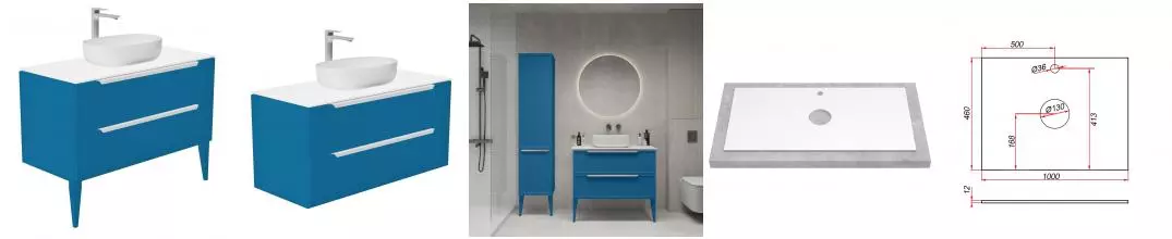 Тумба с раковиной «ZOV» Севилья 100 (9387B 45) подвесная капри/столешница белая