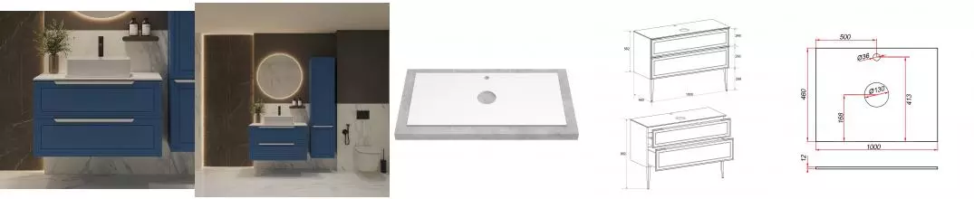 Тумба с раковиной «ZOV» Севилья 100 (9690A 56) подвесная капри/столешница белая