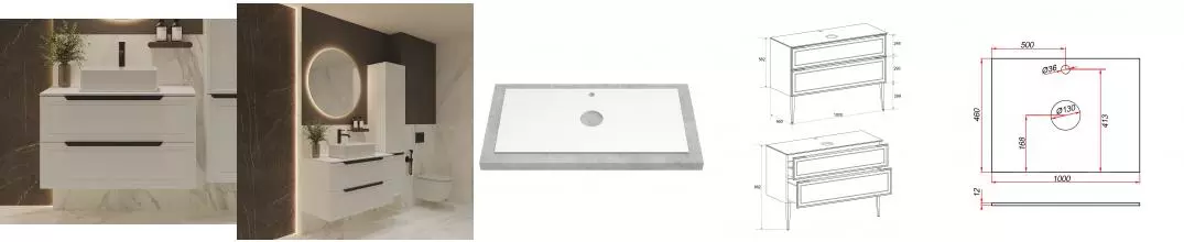 Тумба с раковиной «ZOV» Севилья 100 (9690A 56) подвесная белая матовая/столешница белая