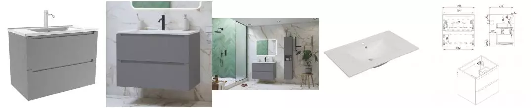 Тумба с раковиной «ZOV» Дион 80 (NS80 80) подвесная платиновая