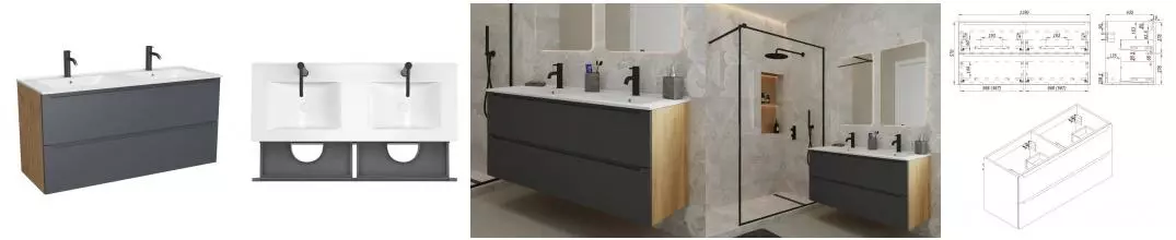 Тумба с раковиной «ZOV» Дион 120 (NS120 120) подвесная графит матовая/дуб