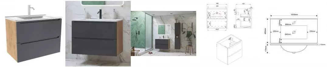 Тумба с раковиной «ZOV» Дион 100 (NS100 100) подвесная графит матовая/дуб