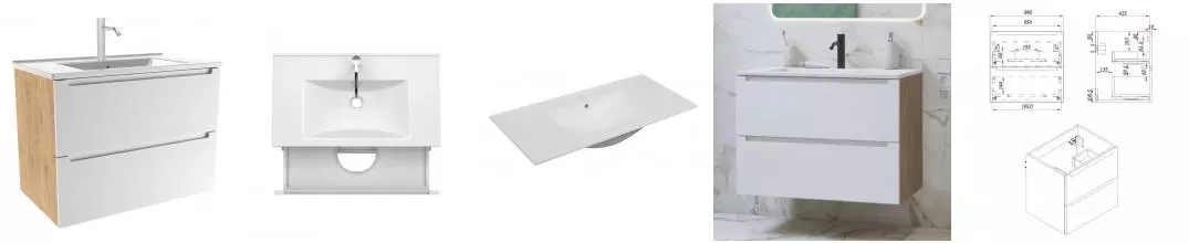 Тумба с раковиной «ZOV» Дион 100 (NS100 100) подвесная белая матовая/дуб