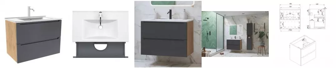 Тумба с раковиной «ZOV» Дион 80 (NS80 80) подвесная графит матовая/дуб Тумба с раковиной «ZOV» Дион 80 (NS80 80) подвесная графит матовая/дуб