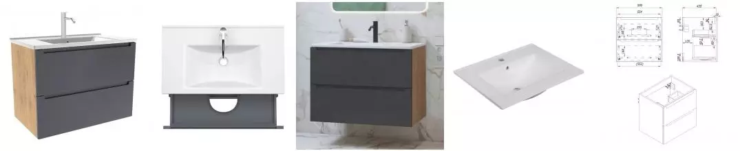 Тумба с раковиной «ZOV» Дион 60 (NS60 60) подвесная графит матовая/дуб