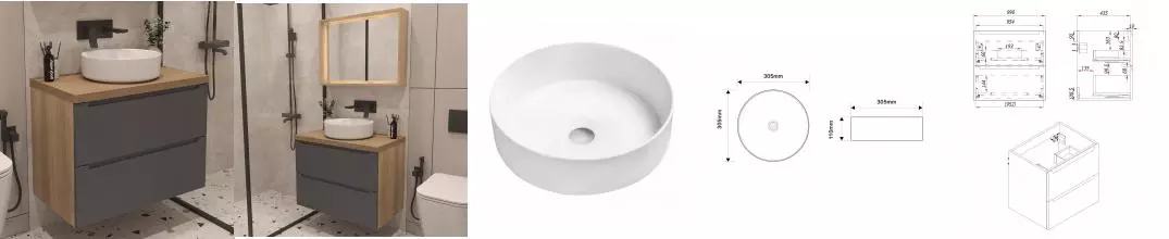 Тумба с раковиной «ZOV» Дион 100 (9514A 30) подвесная графит матовая/дуб столешница туя Тумба с раковиной «ZOV» Дион 100 (9514A 30) подвесная графит матовая/дуб столешница туя