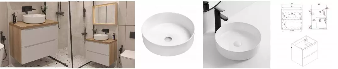 Тумба с раковиной «ZOV» Дион 80 (9514A 30) подвесная белая матовая/дуб столешница туя