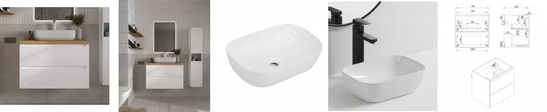 Тумба с раковиной «ZOV» Дион 80 (9387B 45) подвесная белая матовая столешница туя