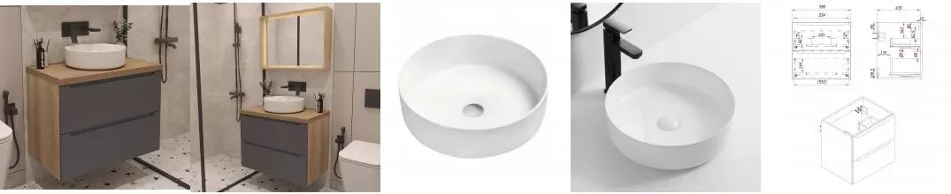 Тумба с раковиной «ZOV» Дион 60 (9514A 30) подвесная графит матовая/дуб столешница туя Тумба с раковиной «ZOV» Дион 60 (9514A 30) подвесная графит матовая/дуб столешница туя