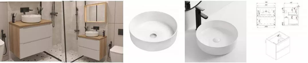 Тумба с раковиной «ZOV» Дион 60 (9514A 30) подвесная белая матовая/дуб столешница туя