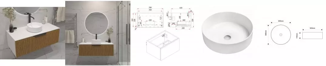 Тумба с раковиной «ZOV» Кито 80 (9514A 30) подвесная тростник/белая столешница белая
