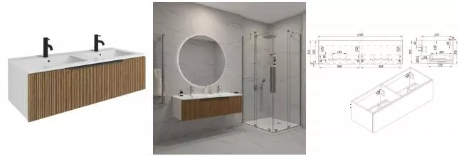 Тумба с раковиной «ZOV» Кито 120 (NS120 120) подвесная тростник/белая