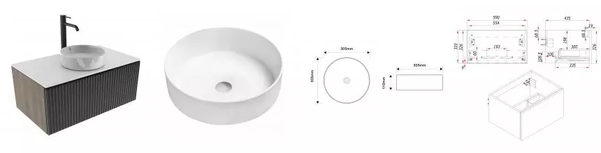 Тумба с раковиной «ZOV» Кито Флавио 60 (9514A 30) подвесная лиони столешница белая