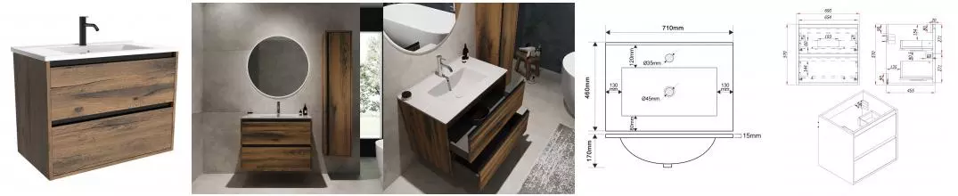 Тумба с раковиной «ZOV» Парма 70 (NS70 70) подвесная аттик