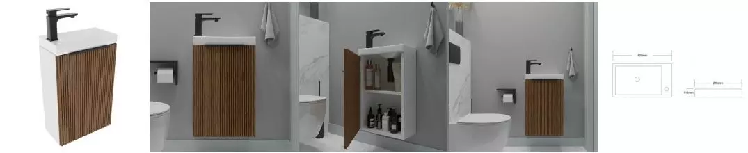 Тумба с раковиной «ZOV» Монови Слим 40 (7091B 42) подвесная тростник/белая универсальная