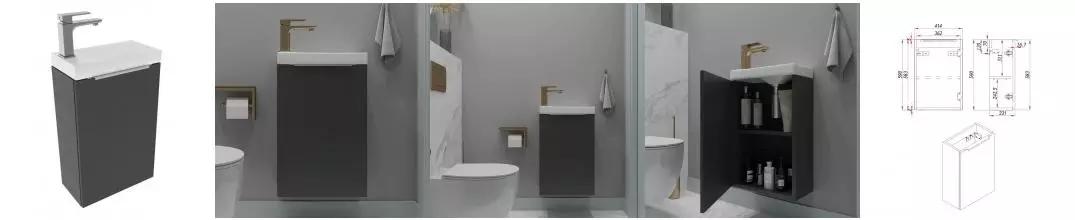 Тумба с раковиной «ZOV» Монови Слим 40 (7091B 42) подвесная антрацит универсальная