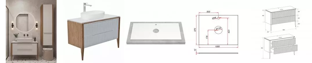 Мебель для ванной подвесная «ZOV» Валенсия 100 камень/столешница белая Мебель для ванной подвесная «ZOV» Валенсия 100 камень/столешница белая