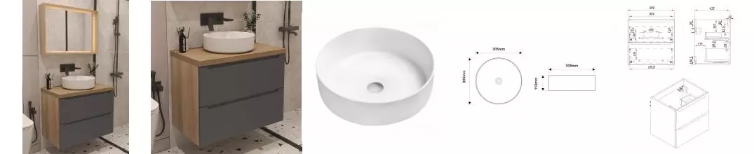 Мебель для ванной подвесная «ZOV» Дион 100 со столешницей графит матовая/дуб Мебель для ванной подвесная «ZOV» Дион 100 со столешницей графит матовая/дуб