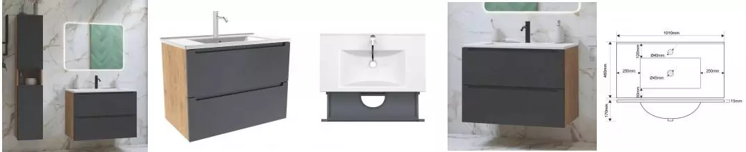 Мебель для ванной подвесная «ZOV» Дион 100 графит матовая/дуб