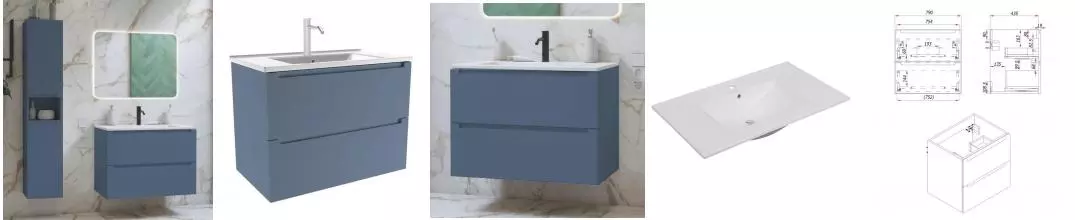 Мебель для ванной подвесная «ZOV» Дион 80 пепельно-синий