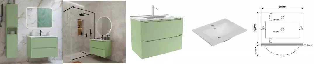 Мебель для ванной подвесная «ZOV» Дион 60 фисташковая