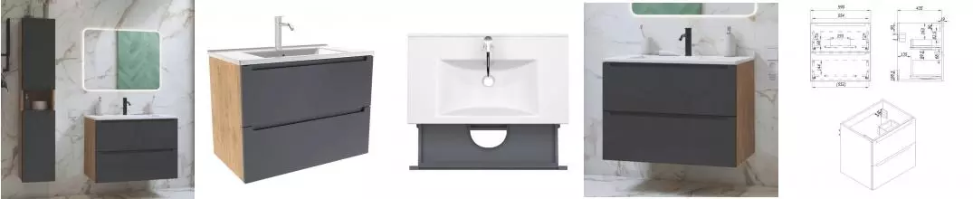 Мебель для ванной подвесная «ZOV» Дион 60 графит матовая/дуб