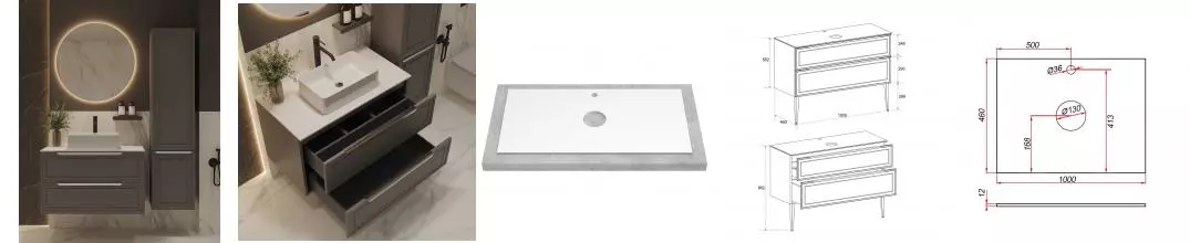 Мебель для ванной подвесная «ZOV» Севилья 100 платиновая/столешница белая Мебель для ванной подвесная «ZOV» Севилья 100 платиновая/столешница белая