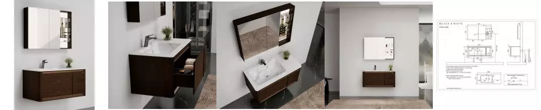 Мебель для ванной подвесная «Black & White» U929.120 Led light тёмное дерево