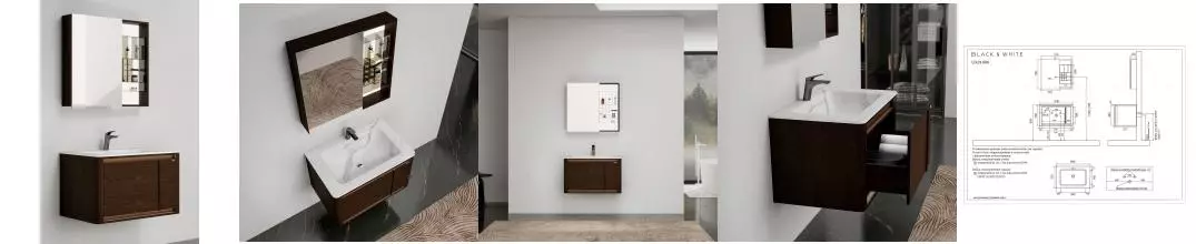 Мебель для ванной подвесная «Black & White» U929. 80 Led light тёмное дерево