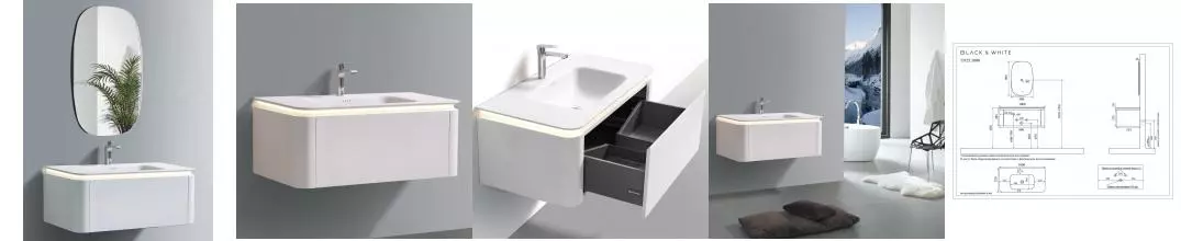 Мебель для ванной подвесная «Black & White» U925 100 Led light матовая молочно белая