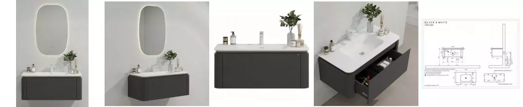 Мебель для ванной подвесная «Black & White» U935 100 Led light sparkle gray