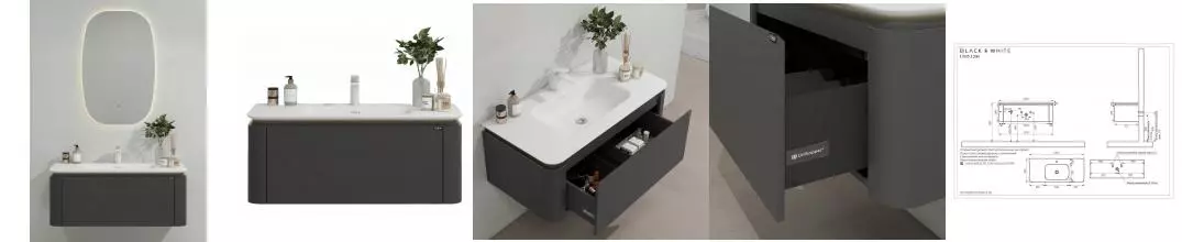 Мебель для ванной подвесная «Black & White» U935 120 Led light sparkle gray