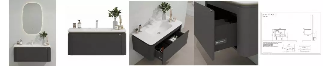 Мебель для ванной подвесная «Black & White» U935 90 Led light sparkle gray