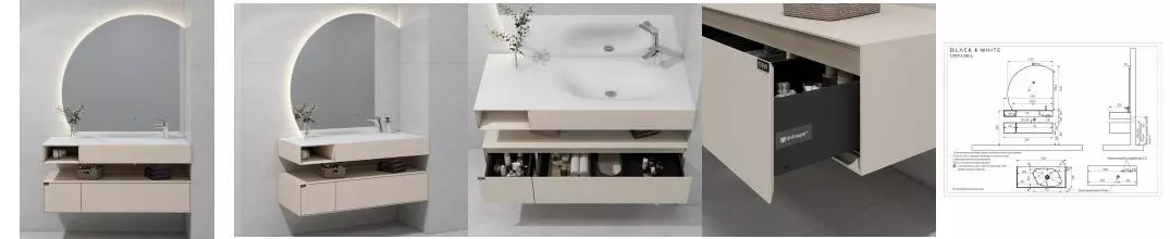 Мебель для ванной подвесная «Black & White» U955 120 Khahi правая