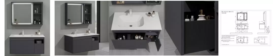 Мебель для ванной подвесная «Black & White» U910.100 Led light gray