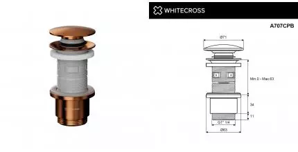 Донный клапан WHITECROSS A707CPB (брашированная медь) A707CPB · New Trendy, A707CPB