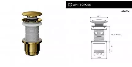 Донный клапан WHITECROSS A707GL (золото) A707GL · New Trendy, A707GL