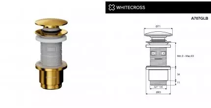 Донный клапан WHITECROSS A707GLB (брашированное золото) A707GLB · New Trendy, A707GLB