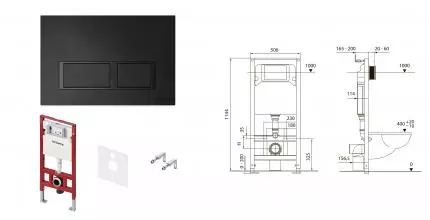 Комплект TECEspring Base, панель смыва с прямоугольными кнопками, черный матовый S401204 · TECE, S401204