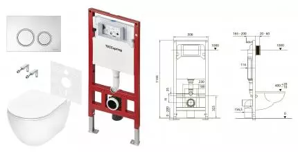 Комплект TECEspring Base, панель смыва с круглыми кнопками, хром глянц., унитаз модель R K401101WCR · TECE, K401101WCR