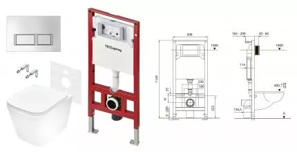 Комплект TECEspring Base, панель смыва с прямоугольными кнопками, хром глянц., унитаз модель S K401201WCS · TECE, K401201WCS